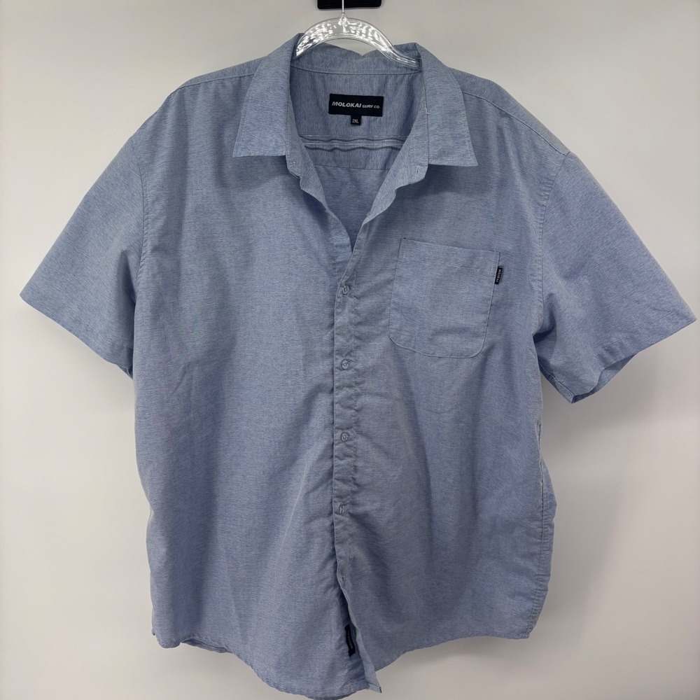Molokai Surf Co. Mens Shirt 2XL Blue Short‎ Sleeve Button Up Pocket